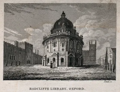 Radcliffe Camera, Oxford: panoramic view of exterior showing Brasenose College and the Bodleian Library