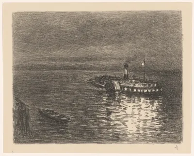 Raderboot op de Rijn bij Bieberich bij avond