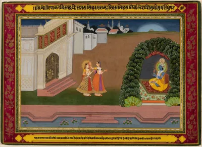 Radha’s Confidante Brings Her to Krishna, based on poetry of Bihari (Indian, 1595–1663)
