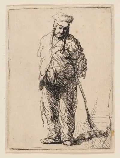 Ragged Peasant with His Hands behind Him, Holding a Stick