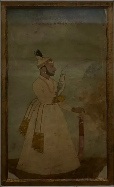 Raja Balwant Singh (1724-63) of Jammu holding a hawk