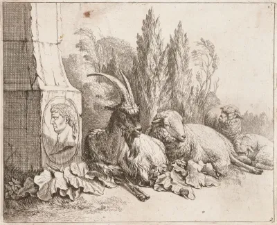 Ram with Sheep by Ancient Ruin