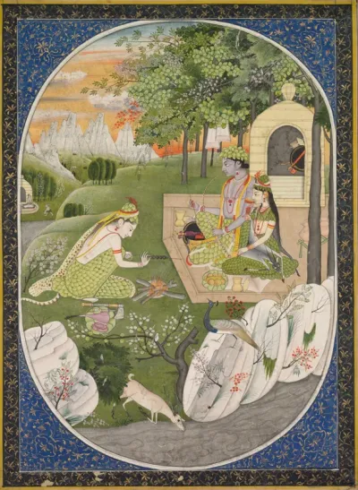 Rama, Sita, and Lakshmana in the forest