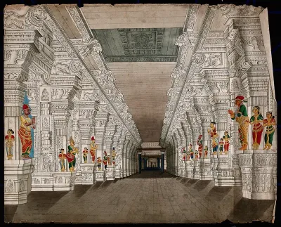 Rameshvaram, corridor with large pillars leading to the temple dedicated to Lord Shiva