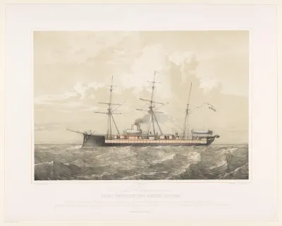 Ramtorenschip Prins Hendrik der Nederlanden varend op zee
