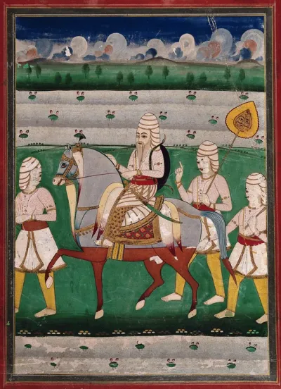 Rana Ranjit Singh on a horse with three attendants