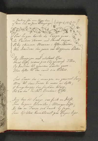 Rankeornament med to små sommerfugle; samt vers. Side 7