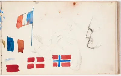 Ranskan lippu, Norjan lippu ; soutaja ; miehen profiili