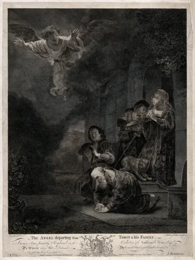 Raphael ascending from the house of Tobit