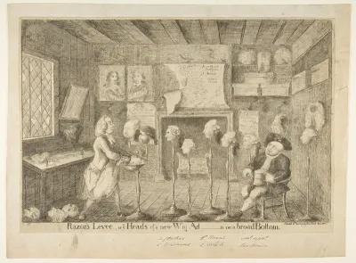 Razor's Levée, or Ye Heads of a New Wig Ad[ministration] on a Broad Bottom