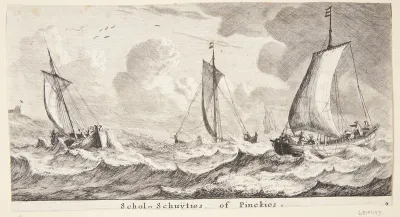 Rødspættepramme (scholschuiten) på havet