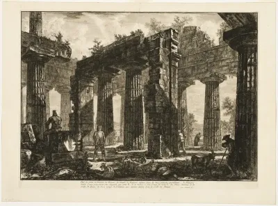 Rear view of the remains of the pronaos of the Temple of Neptune, drawn in the two preceding plates, from Different views of Paestum