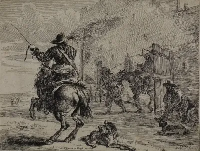 Rearing Horse, Near a Stable, plate one from Series of Horses