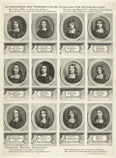 Rechterhelft met twaalf portretten van in totaal vierentwintig predikanten van Amsterdam, werkzaam tussen 1681-1686