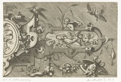 Rechterhelft van een grote cartouche, met links een slang