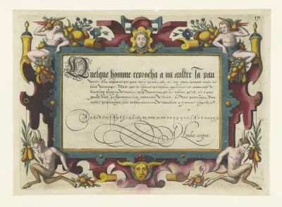 Rechthoekige cartouche met Franse tekst en lettervoorbeelden