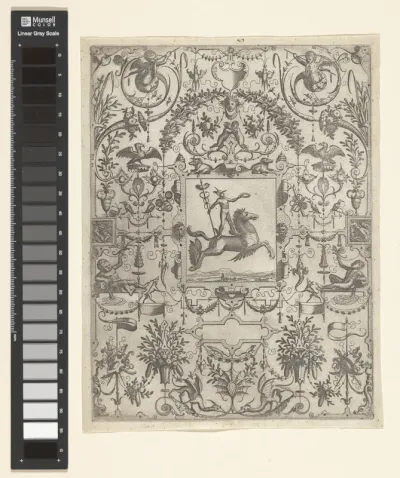 Rechthoekige cartouche met Mercurius op Pegasus