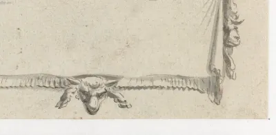 Rechthoekige cartouche met ramskoppen