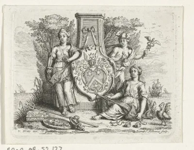 Rechtvaardigheid, Matigheid en Mercurius bij een gedenkzuil