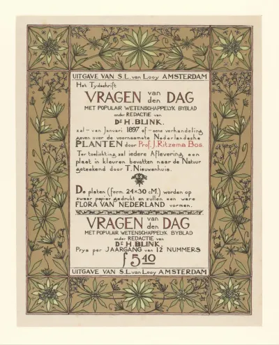Reclamebiljet voor het tijdschrift: H. Blink (red.), Vragen van den dag, 1897