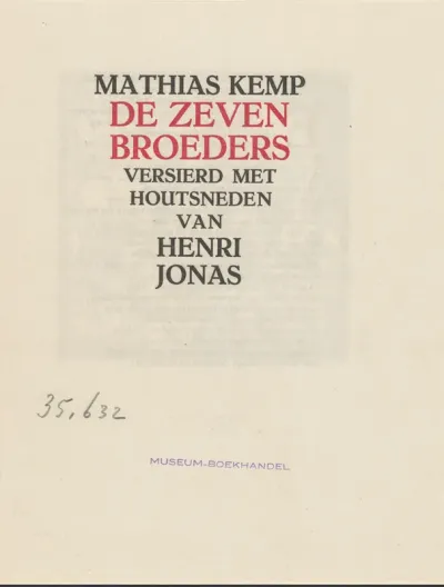 Reclamefolder voor De zeven broeders van Mathias Kemp