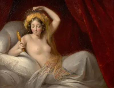 Reclining woman adjusting her headdress