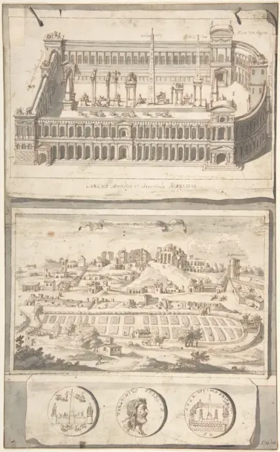 Reconstruction of the Circus Maximus (above) and a View of the Site (below)