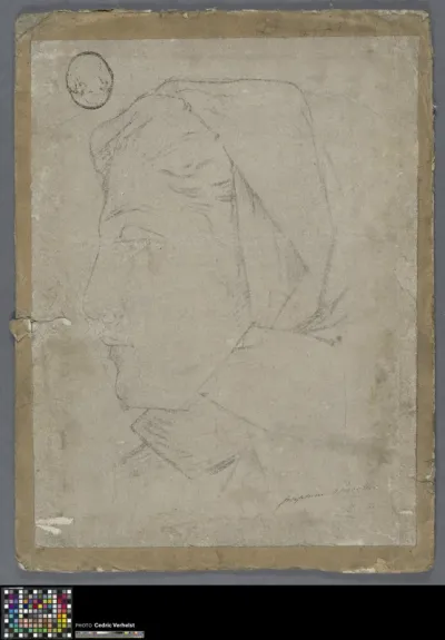 recto: Academic print of a young woman with headscarf, verso: Academic print of a young amazon