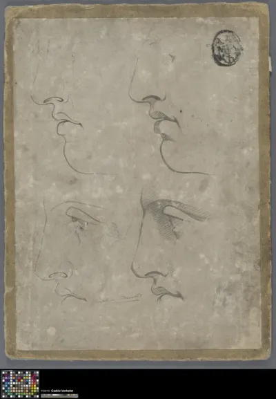 recto: Academic print with studies of faces, verso: Academic print with the head of a young Hebrew