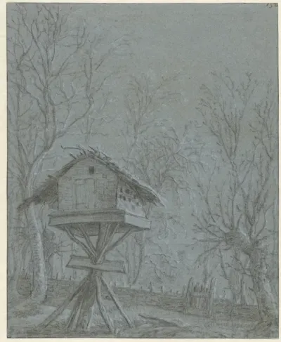 Recto: Duiventil tussen geboomte / Verso: Schets van een huis