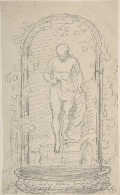 Recto:Nude Female Figure in a Niche   Verso: Study for a Fountain