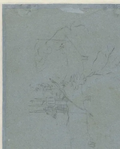 Recto: Schets van een huis / Verso: Duiventil tussen bomen