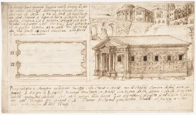 Recto: Temple Types: in Antis and Prostyle (Vitruvius, Book 3, Chapter 2, nos. 2, 3); Verso: Temple Types: Peripteral (Vitruvius, Book 3, Chapter 2, no. 5).