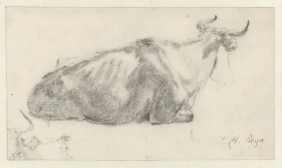 Recumbent Cow Facing Right, with Fragment of a Cow’s Head