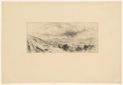 Regenbuien boven een heuvelachtig landschap