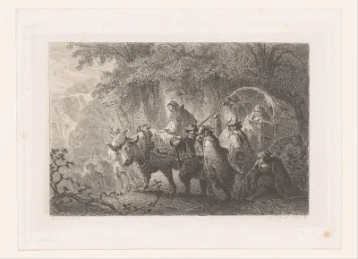 Reizende troep met ossenwagen