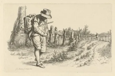 Reiziger op een landweg