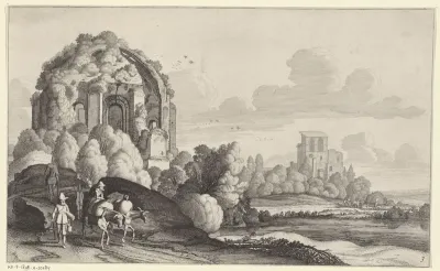 Reizigers bij de Tempel van Minerva Medica bij Rome