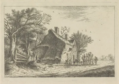 Reizigers bij een herberg