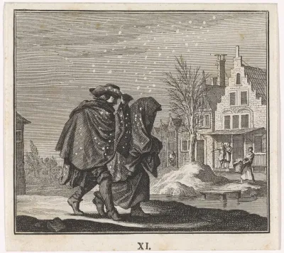 Reizigers in de sneeuw
