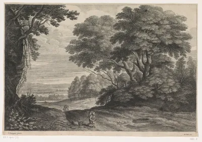 Reizigers in een boslandschap