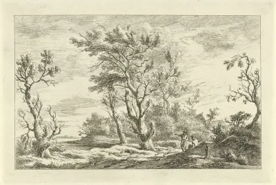 Reizigers in een landschap