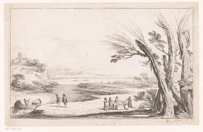 Reizigers met bagage bij een rivier