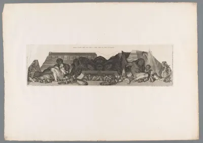 Reliëf geflankeerd door Hercules met Cerberus en Hercules met een appel van de Hesperiden