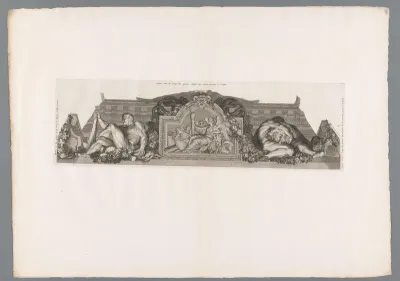 Reliëf geflankeerd door Hercules met de hydra van Lerna en Hercules met de Nemeïsche leeuw