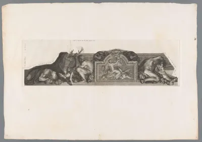 Reliëf geflankeerd door Hercules met het Arcadische hert en Hercules met het zwijn van Erymanthus