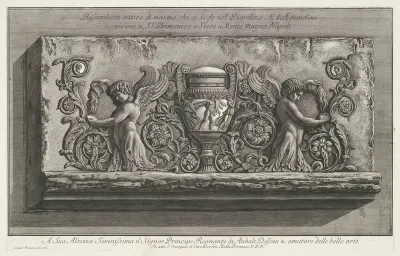 Reliëf met asvaas en twee schenkende putti