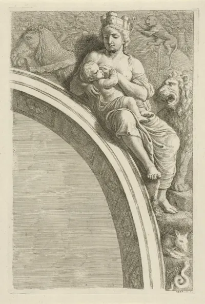 Reliëf met Cybele als personificatie van het element Aarde boven boog in de Burgerzaal van het Stadhuis op de Dam