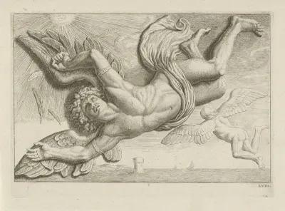 Reliëf met de val van Icarus boven de deur naar de Desolate Boedelkamer in het Stadhuis op de Dam