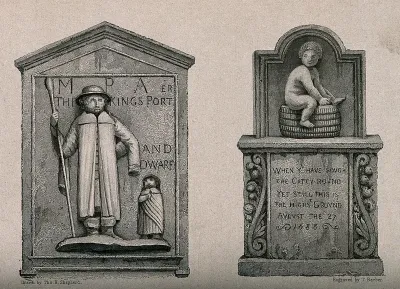 Relief of Jeffery Hudson, a dwarf, Walter Parsons, a giant, and another subject